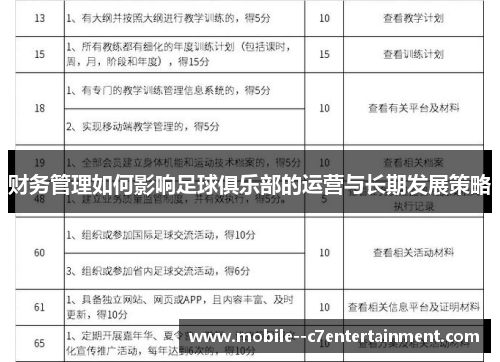 财务管理如何影响足球俱乐部的运营与长期发展策略 财务管理如何影响足球俱乐部的运营与长期发展策略